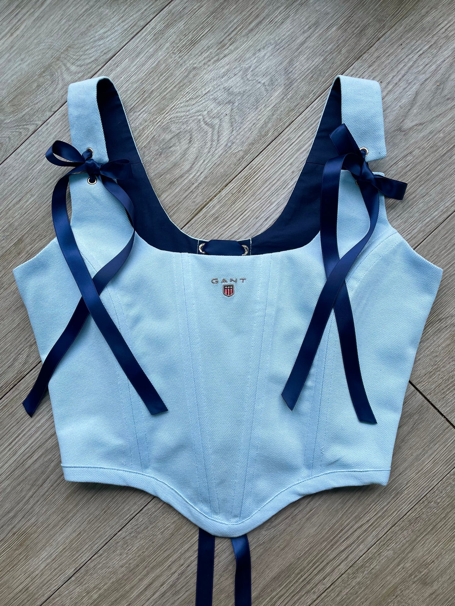 Reworked poloshirt corset - Baby Blue GANT - SIZE 10 UK (M)