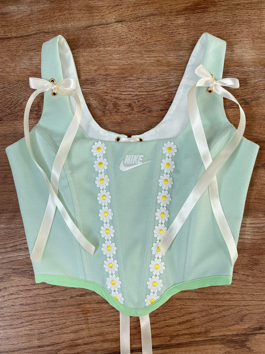 Reworked corset - Mint green with daisy appliques Nike - UK SIZE 8 (S)
