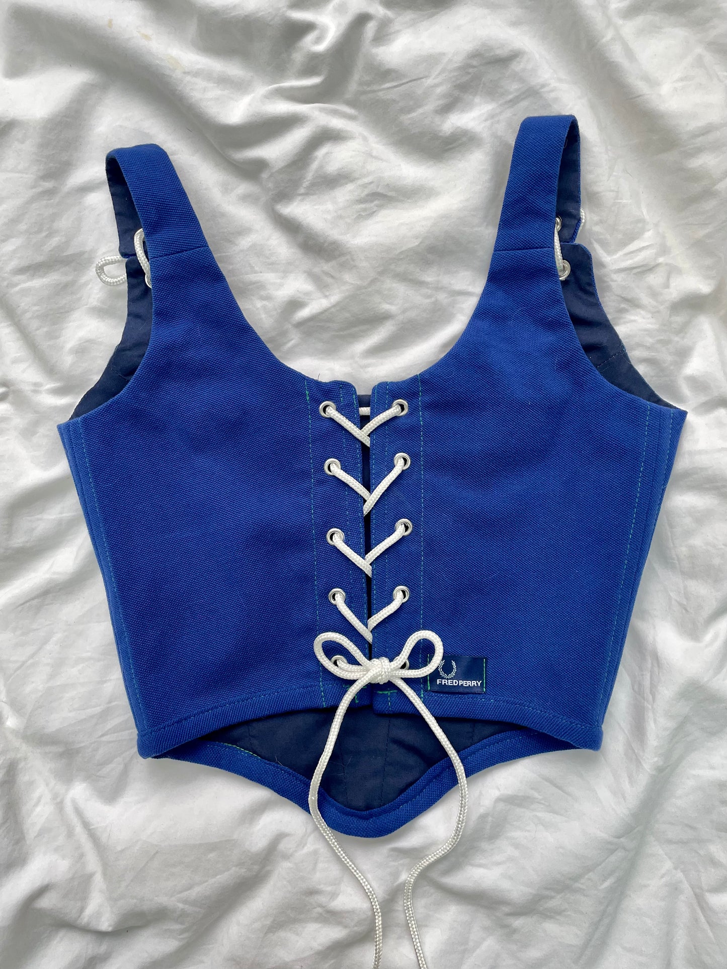 Reworked poloshirt corset - Royal Blue Fred Perry - SIZE 6 UK