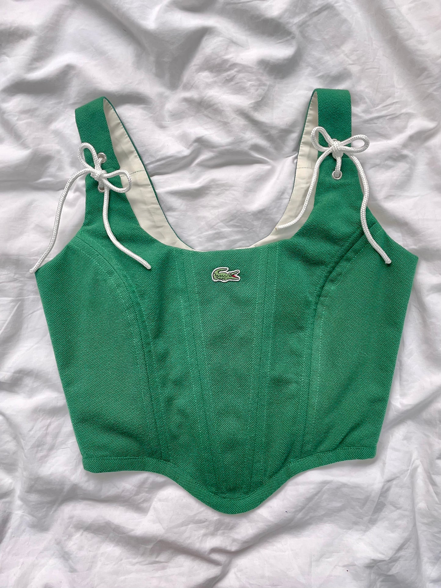 Reworked poloshirt corset - Green Lacoste - SIZE 8 UK