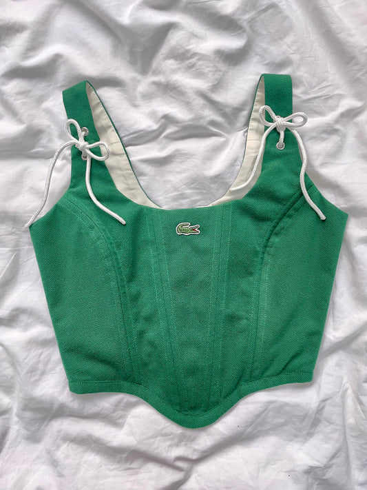 Reworked poloshirt corset - Green Lacoste - SIZE 8 UK