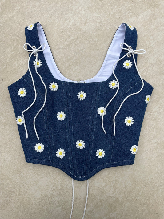 Reworked denim corset - Denim daisy - SIZE 8 (S)