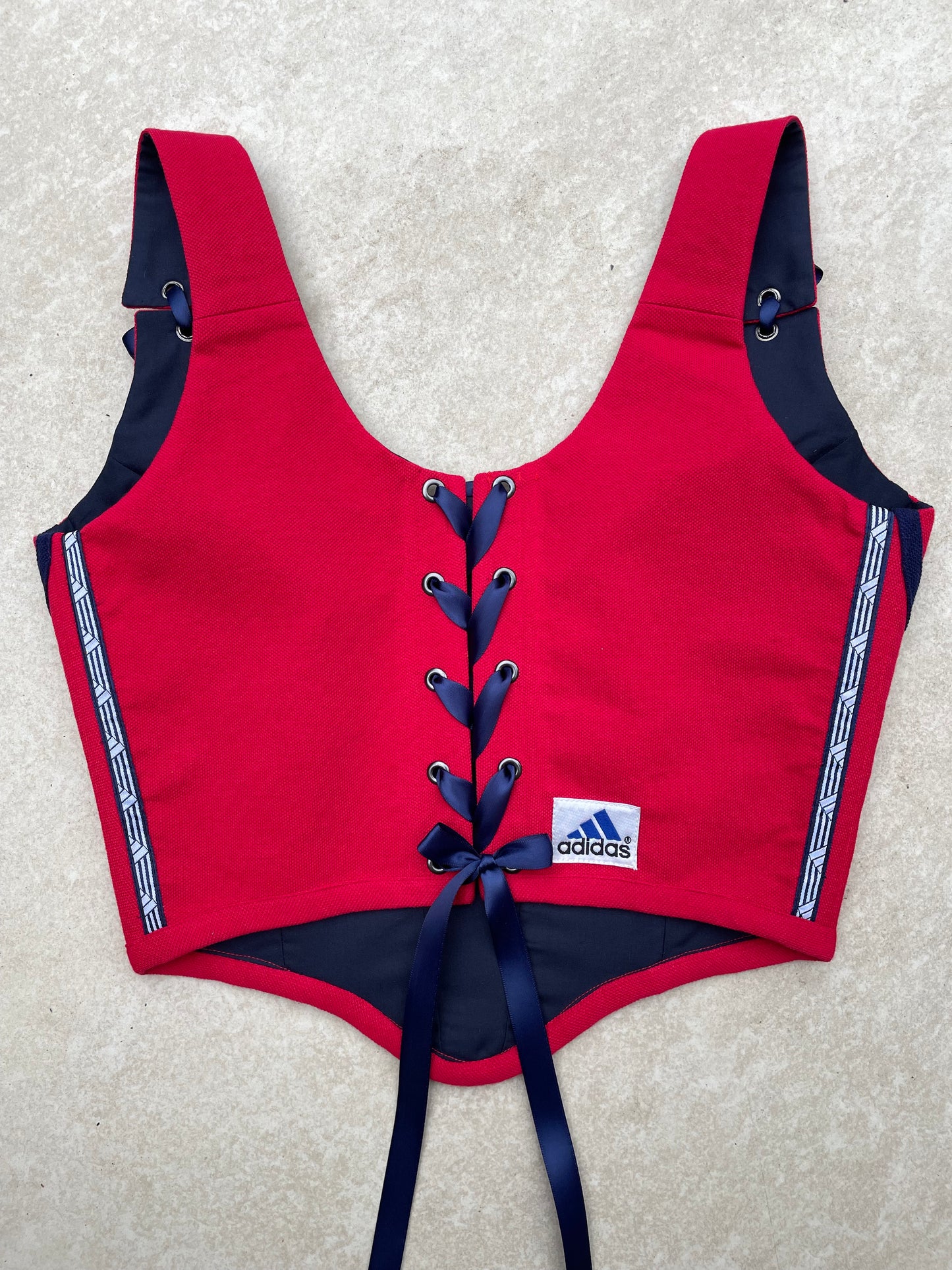 Reworked corset - Adidas Deep Red & Navy - UK SIZE 10 (M)