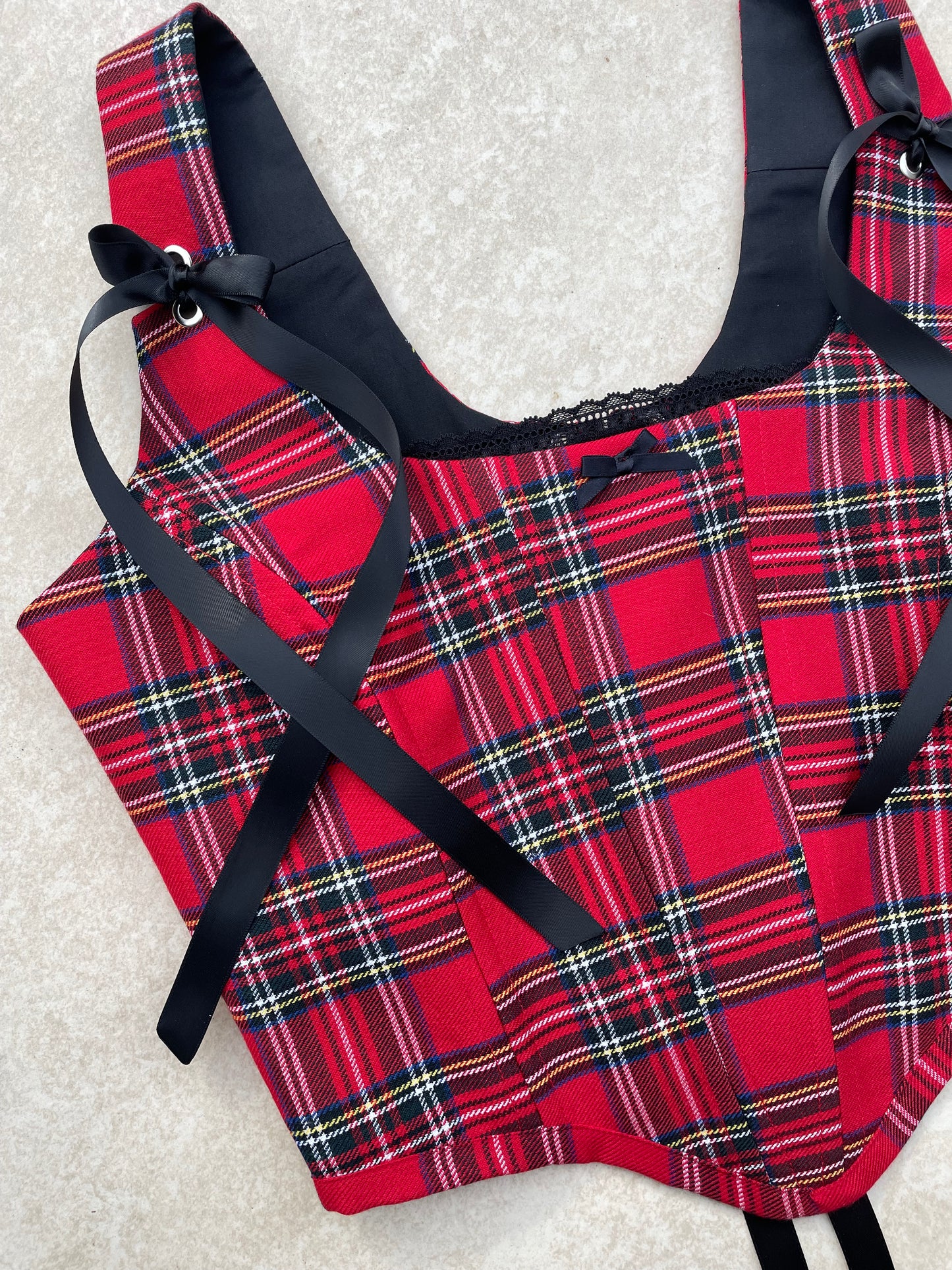 Reworked red tartan corset top - SIZE 10 UK (M)