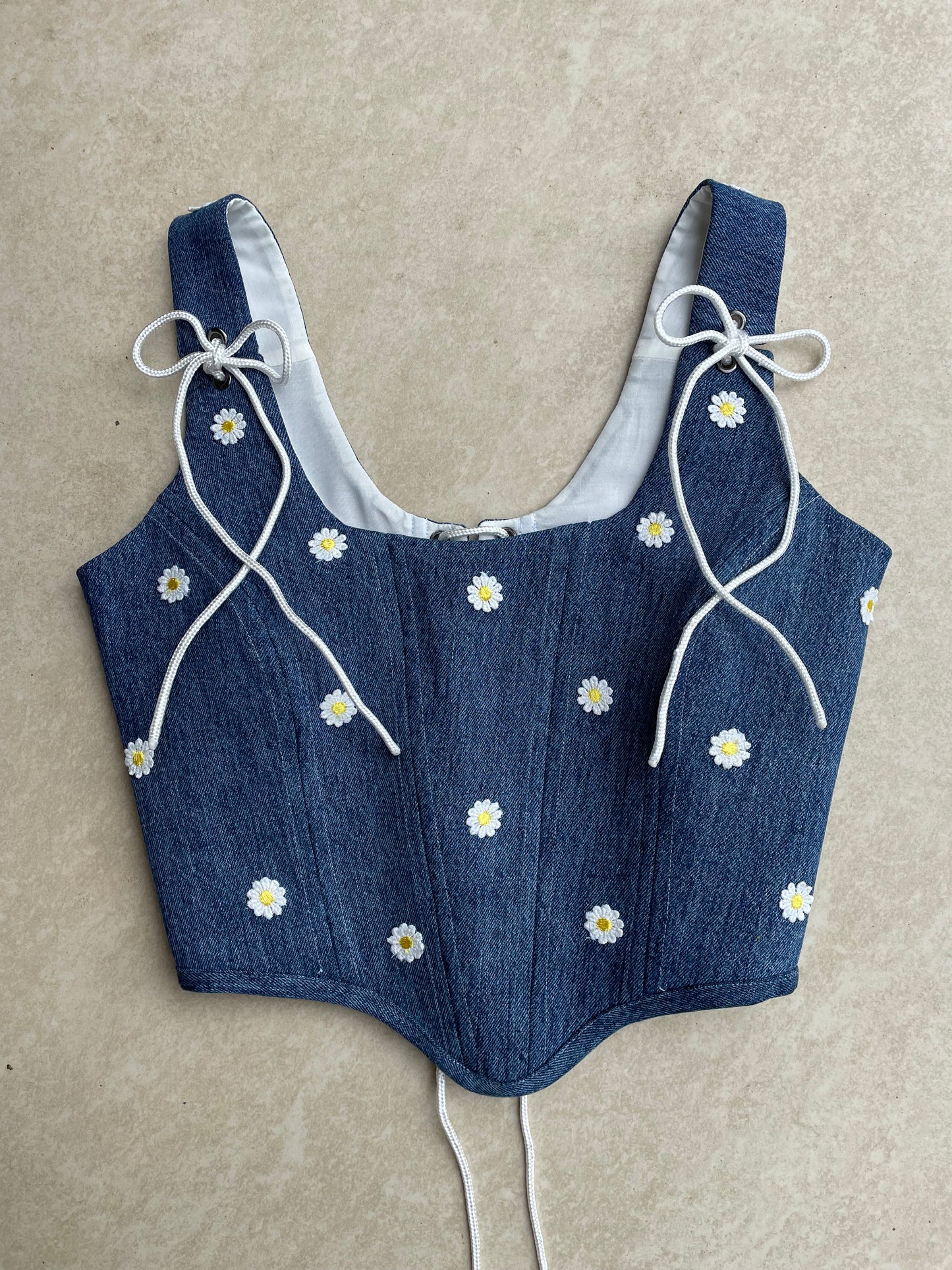 Reworked denim corset - Denim daisy - SIZE 12 (M/L)