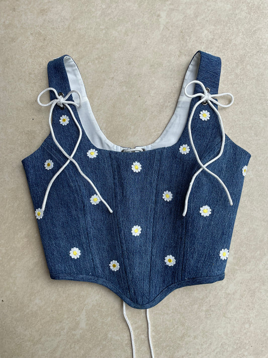 Reworked denim corset - Denim daisy - SIZE 12 (M/L)