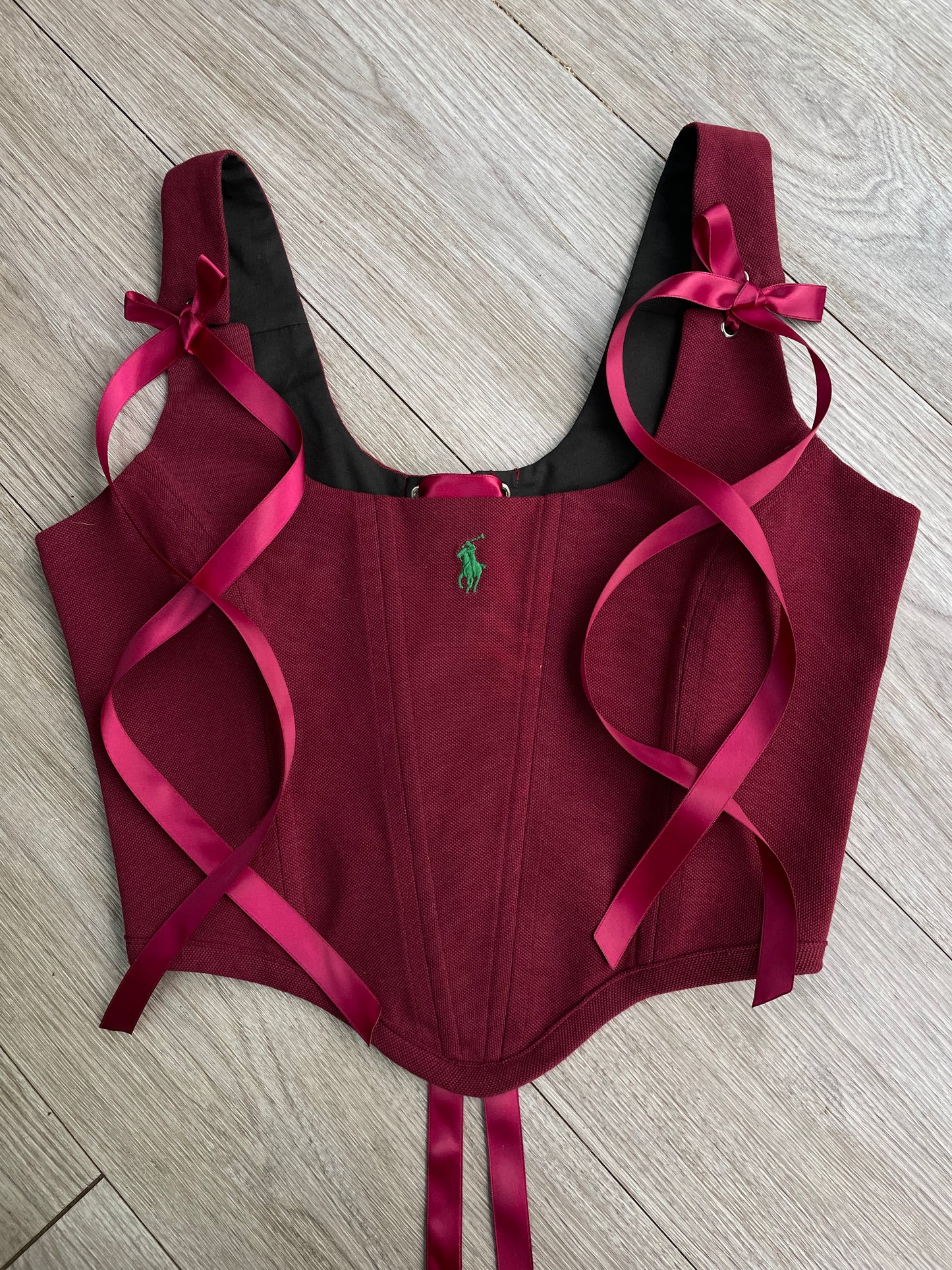 Reworked poloshirt corset - Burgundy RL POLO - SIZE 10 UK (M)