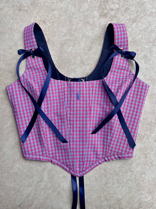 Reworked corset - Ralph Lauren pink/blue gingham check - UK SIZE 10 (M)