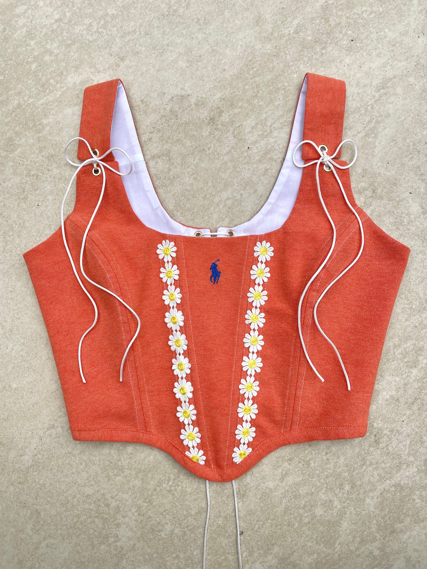 Reworked corset - Burnt Orange with daisy appliques Ralph Lauren - UK SIZE 10 (M)