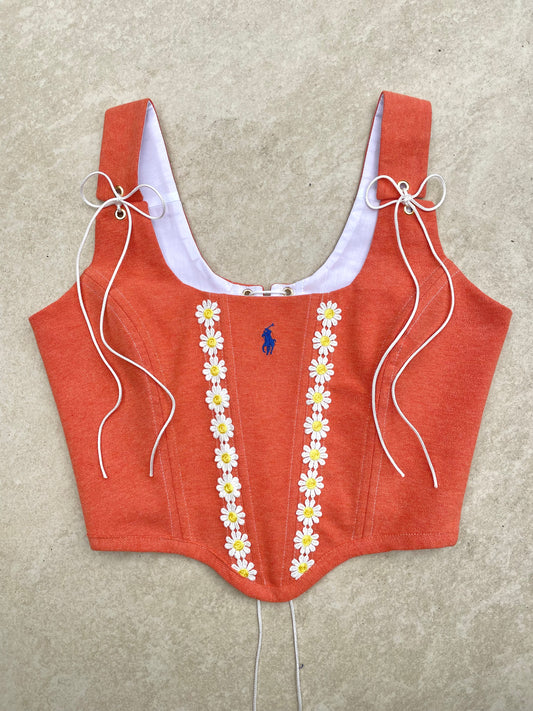 Reworked corset - Burnt Orange with daisy appliques Ralph Lauren - UK SIZE 10 (M)