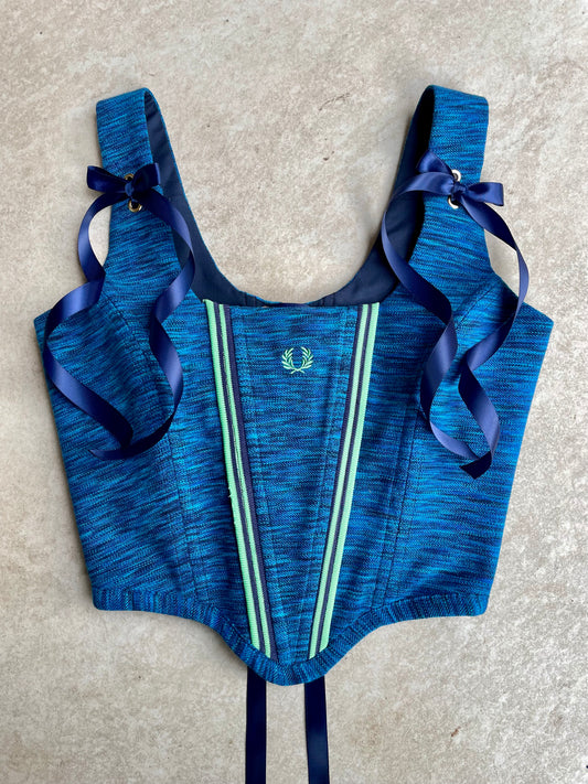 Reworked poloshirt corset - Royal Blue Fred Perry - SIZE 8 UK (S)