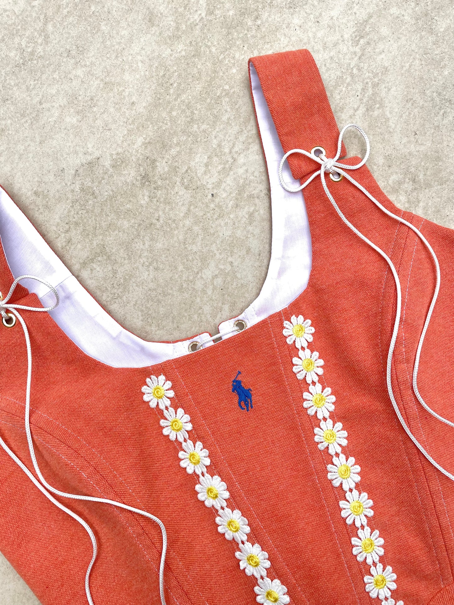 Reworked corset - Burnt Orange with daisy appliques Ralph Lauren - UK SIZE 10 (M)