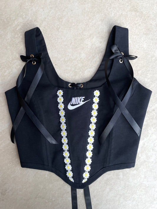 Reworked corset - Nike Black Daisy - SIZE 10 (M)