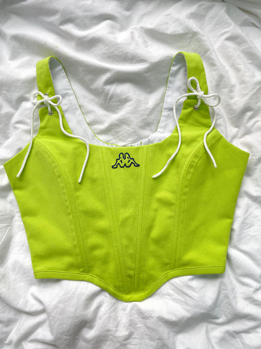 Reworked poloshirt corset - Lime Green Kappa - SIZE 12 UK