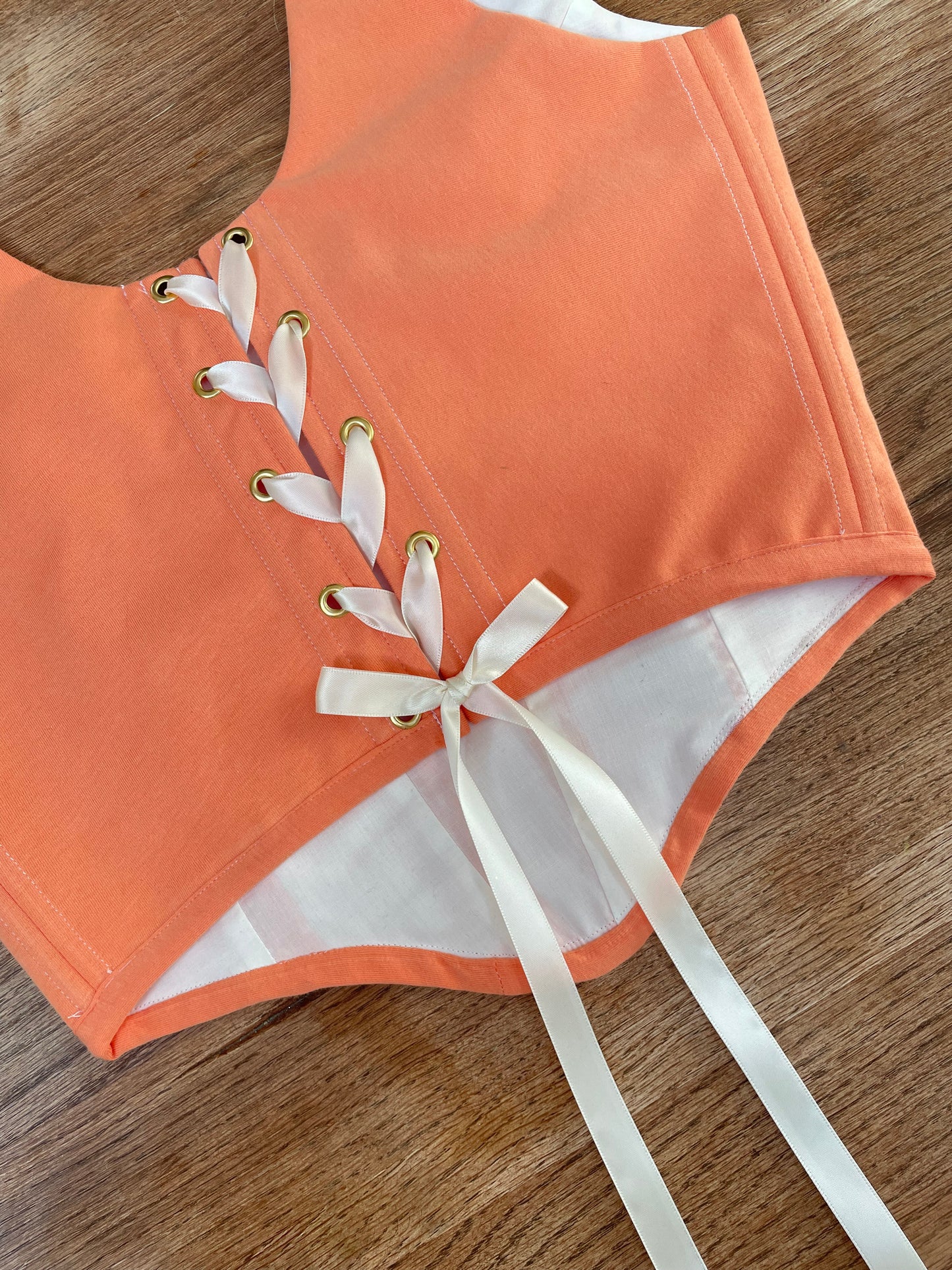 Reworked corset - Coral Orange with daisy appliques Nike - UK SIZE 10 (M)