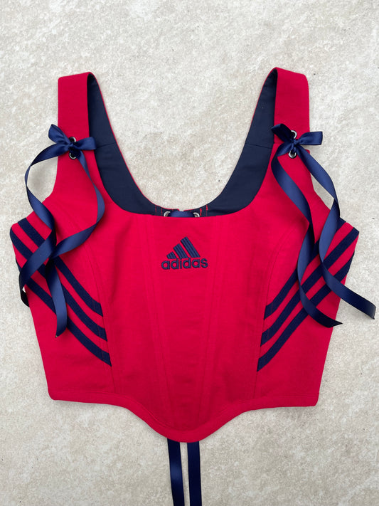 Reworked corset - Adidas Deep Red & Navy - UK SIZE 10 (M)