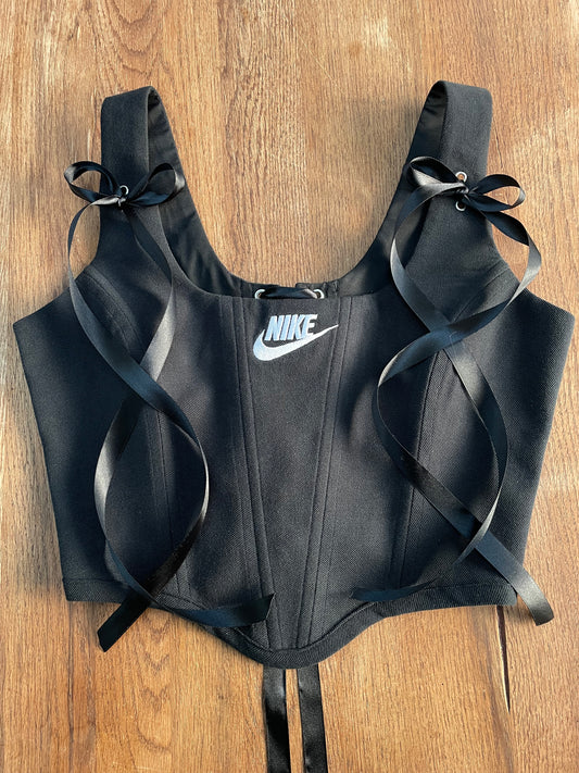 Reworked shirt corset - Black Nike - SIZE 12 UK (M/L)