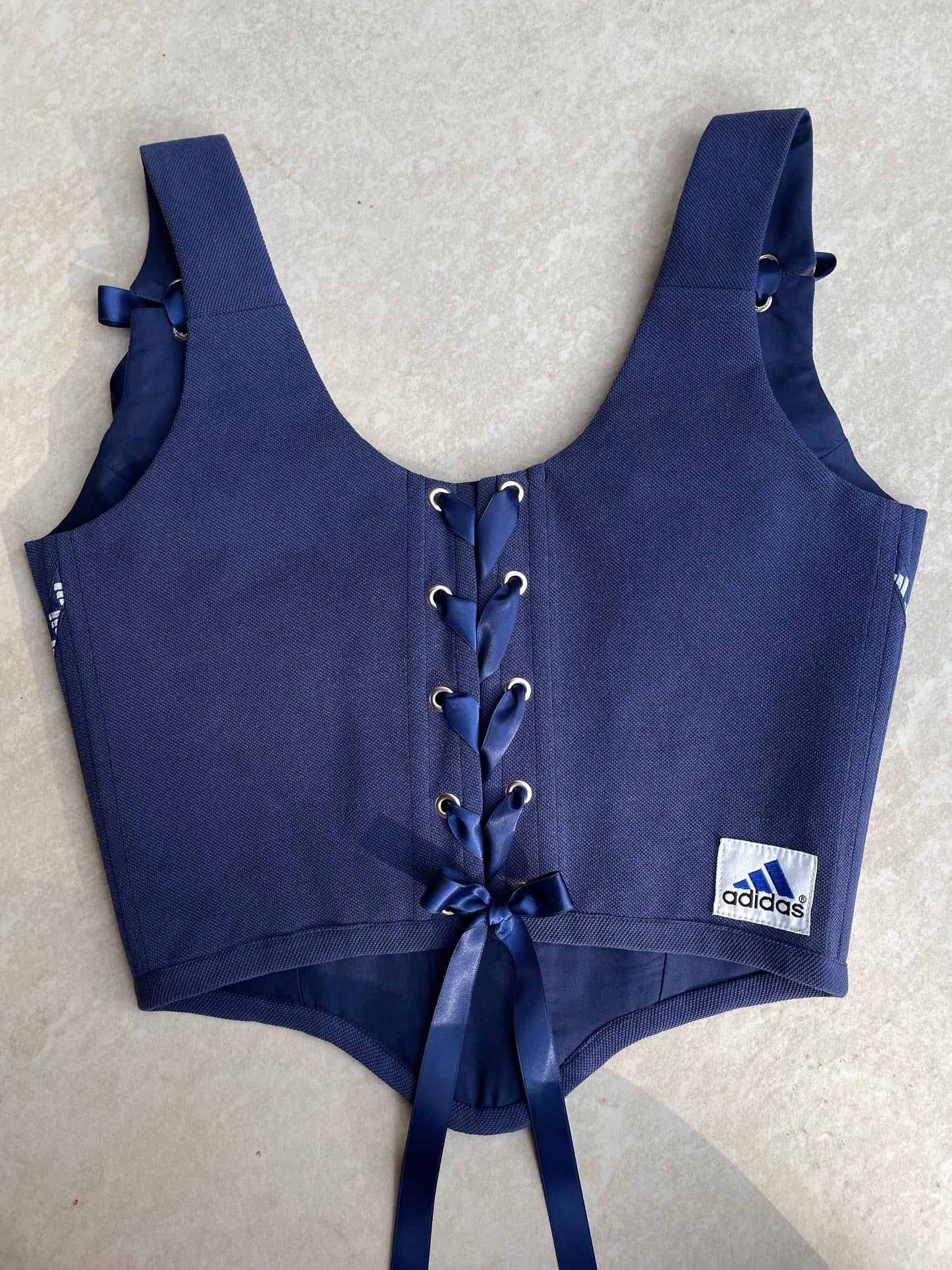 Reworked corset - Adidas Deep Red & Navy - UK SIZE 10 (M)