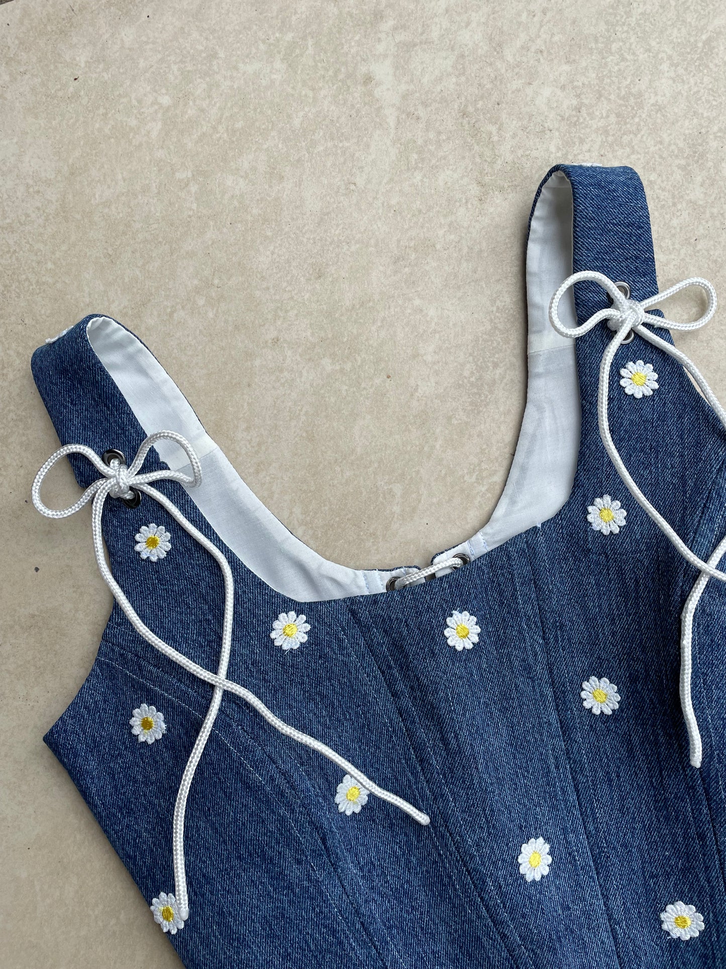 Reworked denim corset - Denim daisy - SIZE 12 (M/L)