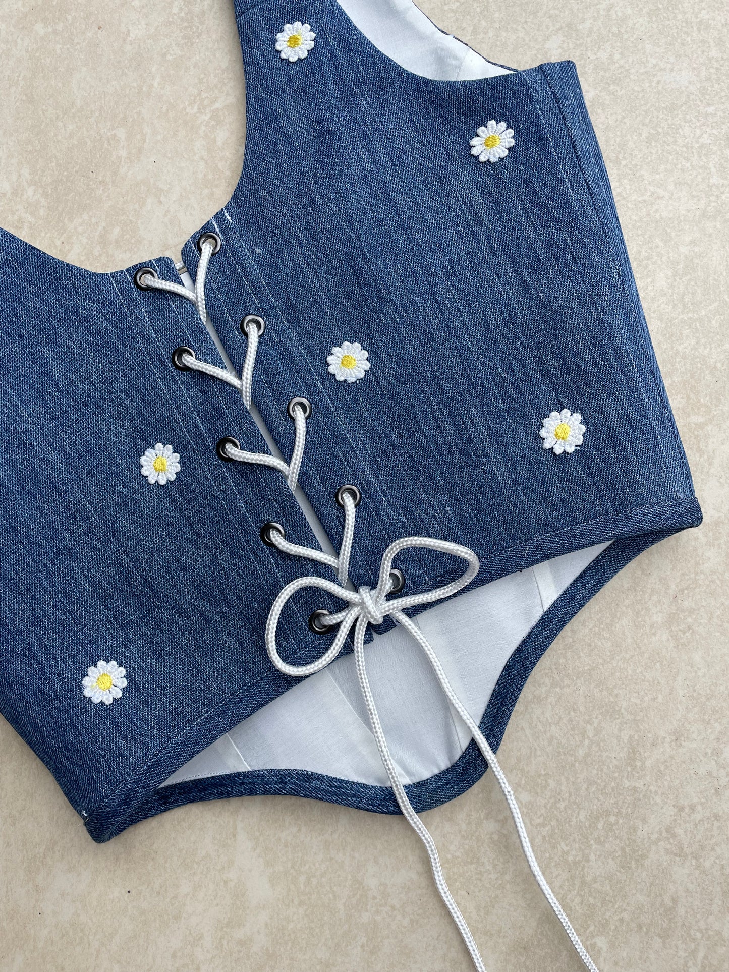 Reworked denim corset - Denim daisy - SIZE 12 (M/L)