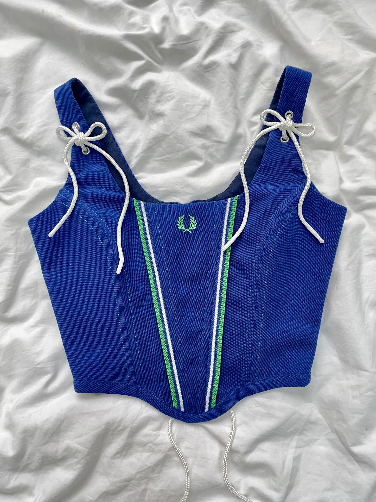 Reworked poloshirt corset - Royal Blue Fred Perry - SIZE 6 UK