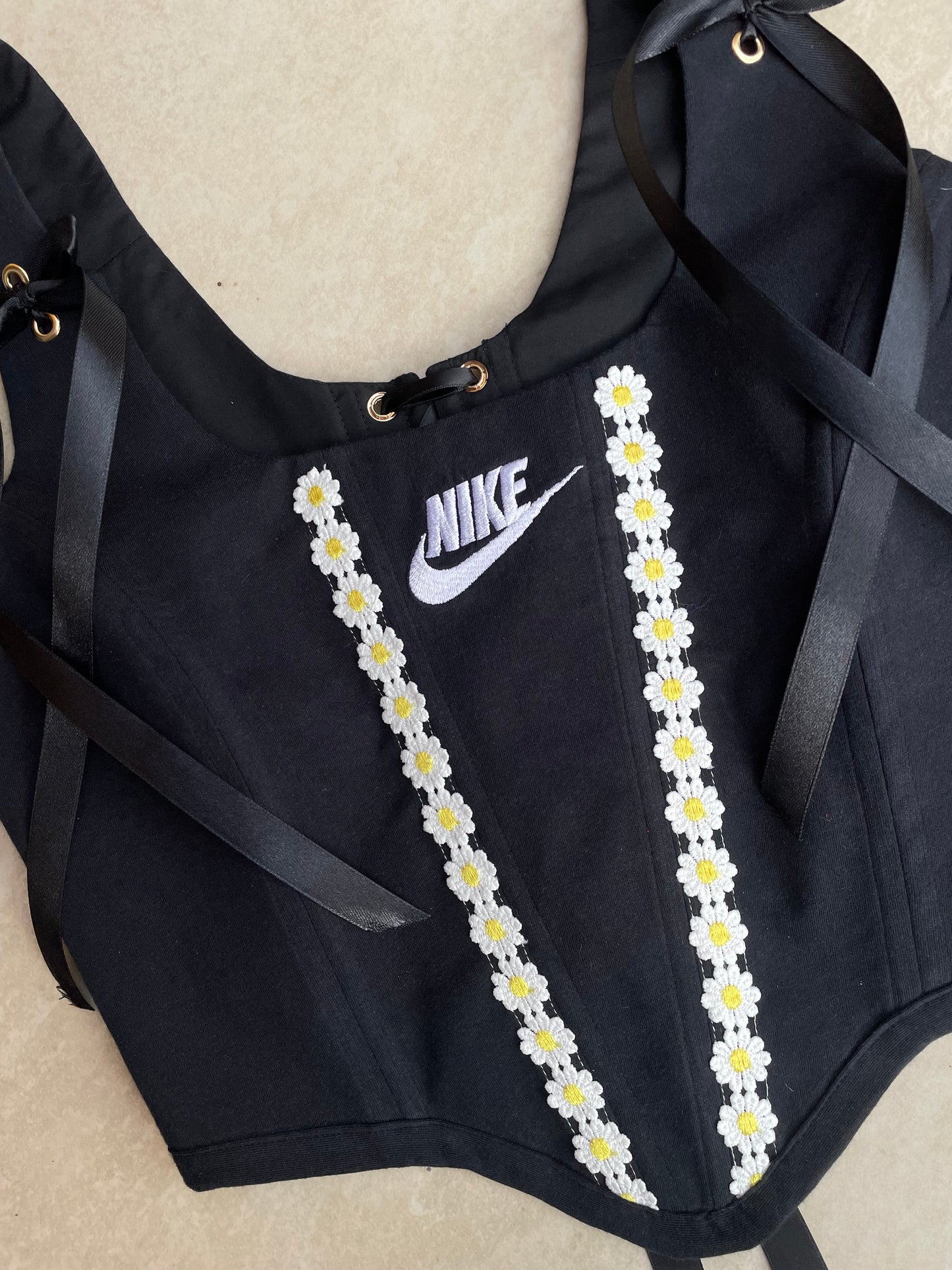 Reworked corset - Nike Black Daisy - SIZE 10 (M)